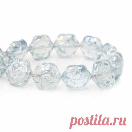 Стеклянные бусины &quot;Цветы&quot; сине-серые 16мм х 15мм (10 бусин)