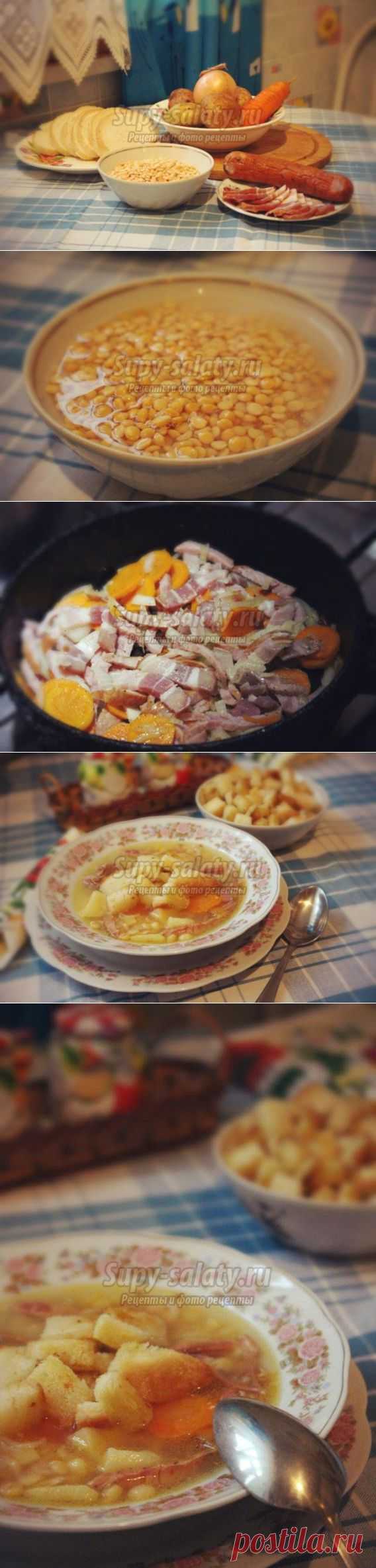 Гороховый суп с копчёностями и гренками. Рецепт с пошаговыми фото
