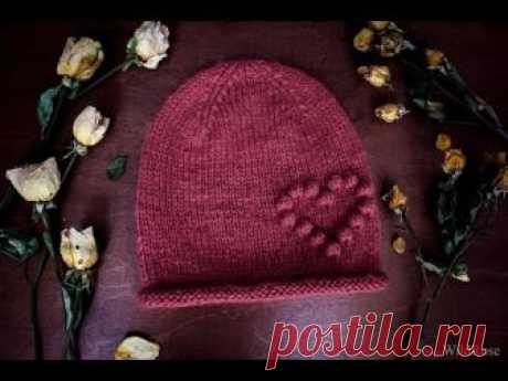 Вяжем шапку с сердечком ♥ Вяжем спицами ♥ Wild Rose ♥ На обхват головы 54-56 см набираем 76 петель, пряжа 100 г.- 500 м, спицы №5. Для увеличения или уменьшения размера шапки можно просто вязать спицы на пол раз...