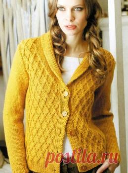 Вязание крючком и спицами - Жакет рельефным узором из ромбов