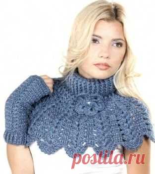 Пелерина и митенки крючком