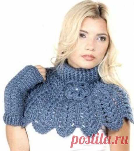 Пелерина и митенки крючком