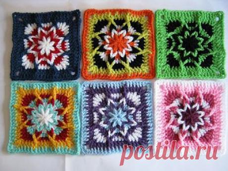 Необыкновенно красивые вязаные квадратные мотивы, связаные особым образом. Мастер-класс