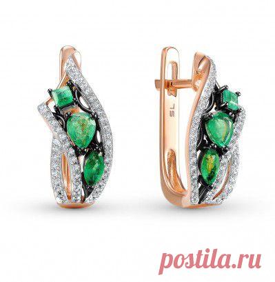 Купить золотые серьги с бриллиантами и изумрудами по цене 30793 руб, розовое золото 585 пробы, 92 бриллианта, 2 изумруда, смотреть фото и описание 25892 - Sunlight Brilliant