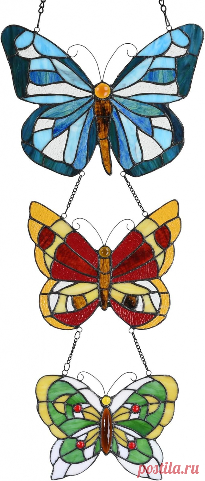 Amazon.com: Bieye W10053 Butterfly Tiffany Style - Panel de ventana con 3 piezas para colgar sucesivamente dentro de cadenas, 12 pulgadas de ancho x 25 pulgadas de alto : Hogar y Cocina