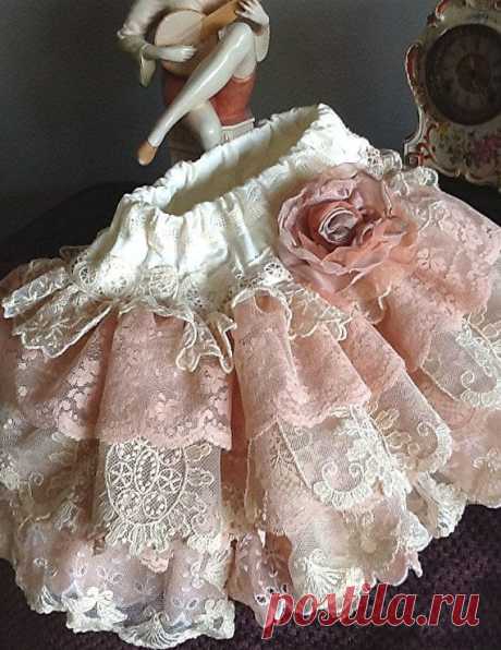 Wedding Flower girl, Vintage Lace Ruffled skirt ivory peach pink by Rosanna Hope…