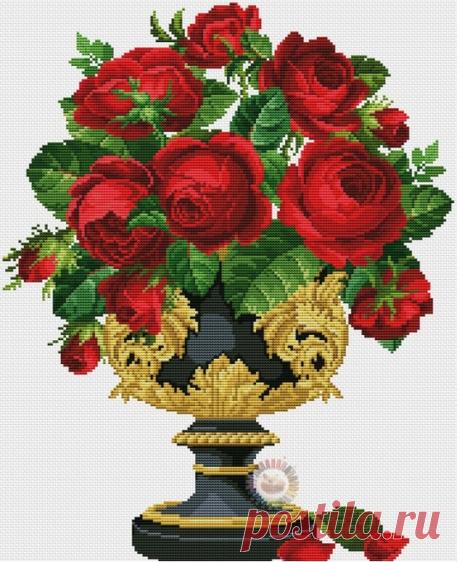 Вышивка Шикарный букет роз. Схема для вышивки роз |