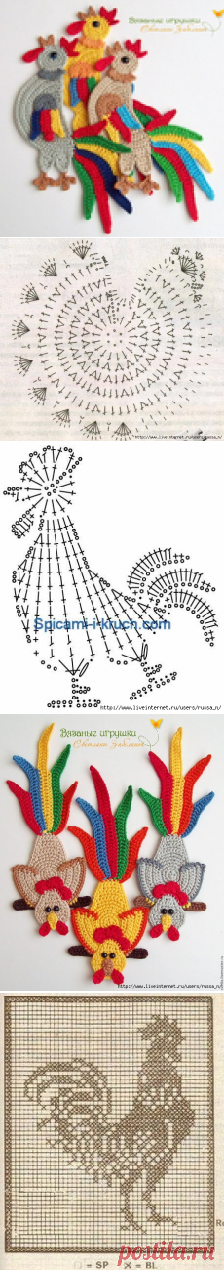 Вязание к Новому году. Петухи, со схемами и идеи.