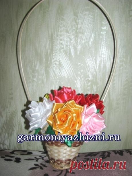 Розы из атласных лент своими руками.Подарок маме на День матери.