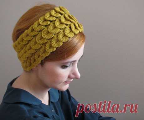 Mustard Yellow Crocodile Knitted Headband