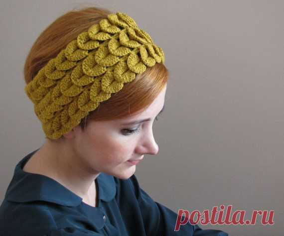 Mustard Yellow Crocodile Knitted Headband
