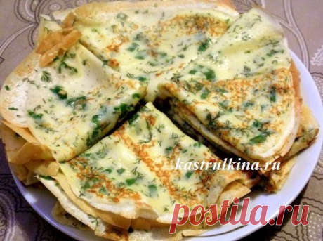 Вкусные сырные блинчики с зеленью
