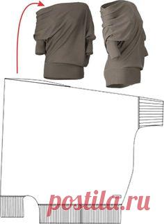 Asymmetrical sweater can be also knitted (seamlessly, of course) from some thin and well-draping yarn.