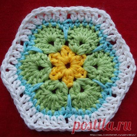 Шестиугольник крючком «Африканский цветок» .