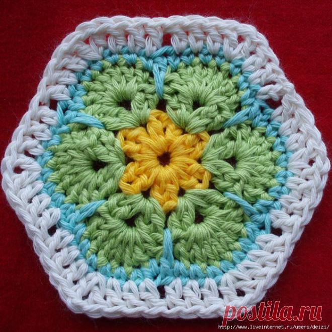 Шестиугольник крючком «Африканский цветок» .
