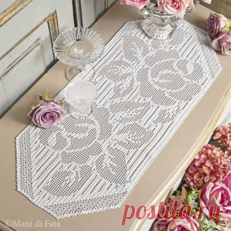 Scheme to realize the runner with crochet filet roses
