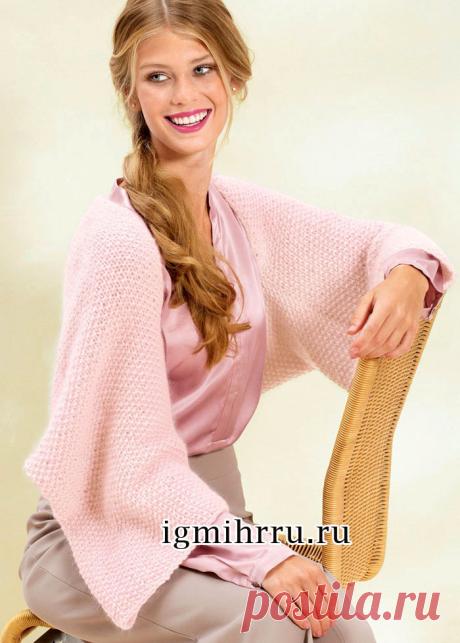 Розовый мягкий шраг с жемчужным узором. Вязание спицами