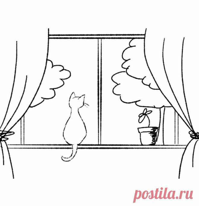 Раскраска кошка на окошке для детей (Большой выбор фото) - drawpics.ru