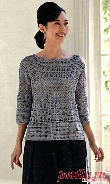 Джемпер с миксом узоров и разрезами по бокам. Крючок. Let’s Knit Series NV80638 2020
