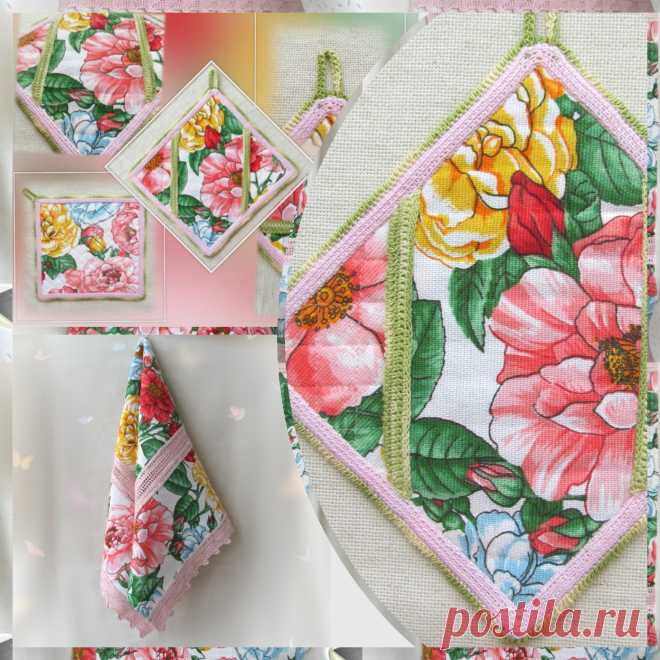 Для вдохновения | Вязаные крючком аксессуары Доброго времени, суток !  Делюсь своим вдохновением ....  Комплект из рогожки для кухни:- кухонное полотенце/салфетка-дорожка - размер: дл. 72см, шир. 36см; вязанные вставки выполнены крючком, в технике филейного вязания; есть петелька;- многофункциональная...