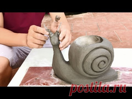 DIY - Creative hands - Design bonsai pots from snails - Beautiful cement craft ideas
