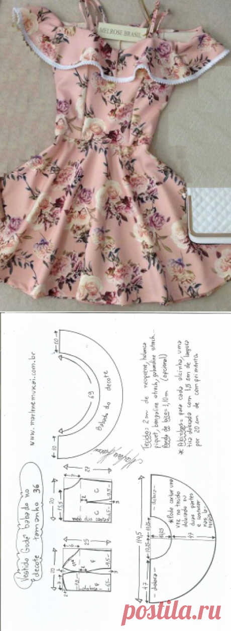 Vestido godê ombro a ombro com babado – DIY – molde, corte e costura – Marlene Mukai
