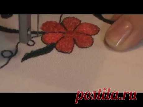 Как настроить обычную швейную машину на вышивку. Строчевая гладь. Видео МК Анны Клименко.