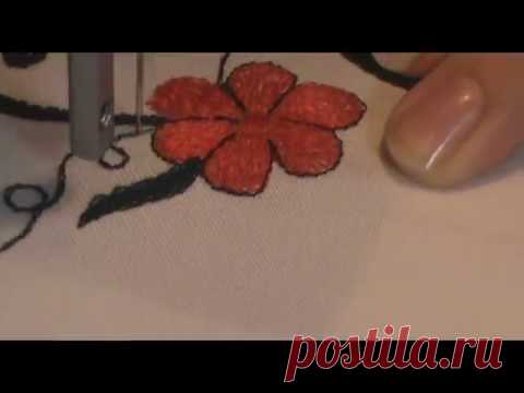 Как настроить обычную швейную машину на вышивку. Строчевая гладь. Видео МК Анны Клименко.