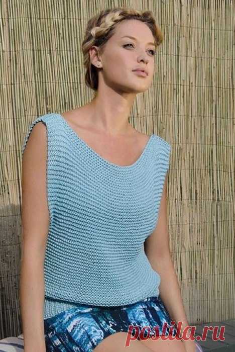 Топ на лето связан спицами платочной вязкой