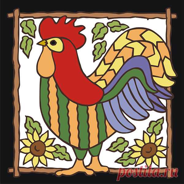 6x6 Tile Patterned Rooster with Sunflowers White Decorative Art Tile - Hand N Hand Designs