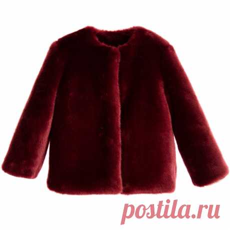 Loredana - Girls Burgundy Synthetic Fur Jacket | Childrensalon