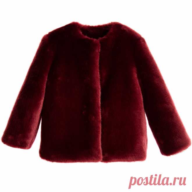 Loredana - Girls Burgundy Synthetic Fur Jacket | Childrensalon