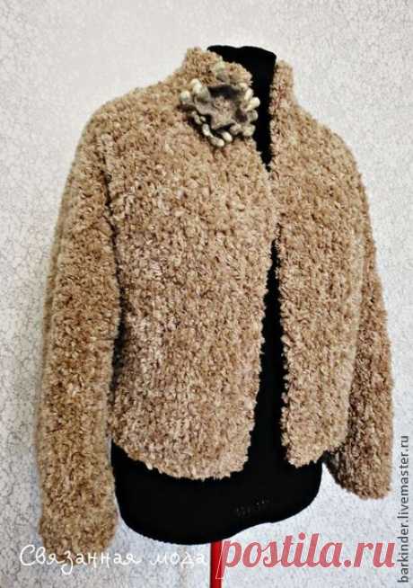 Вязаный жакет &quot;Кучерявый&quot; - бежевый,однотонный,жакет,Жакет вязаный,жакет женский