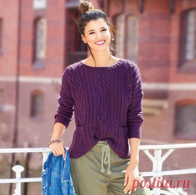 Свободный пуловер с аранами!!!