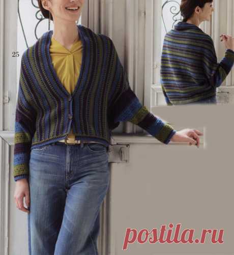 Жакет поперечным вязанием Теплый жакет в технике поперечного вязания крючком. Схема