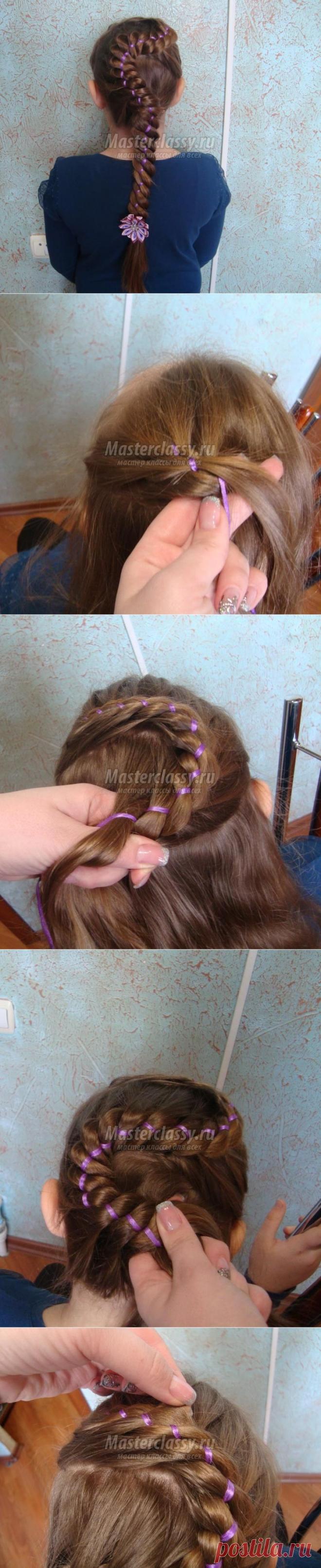 Прически для девочек в школу. Плетение косы с лентой. Мастер-класс с пошаговыми фото