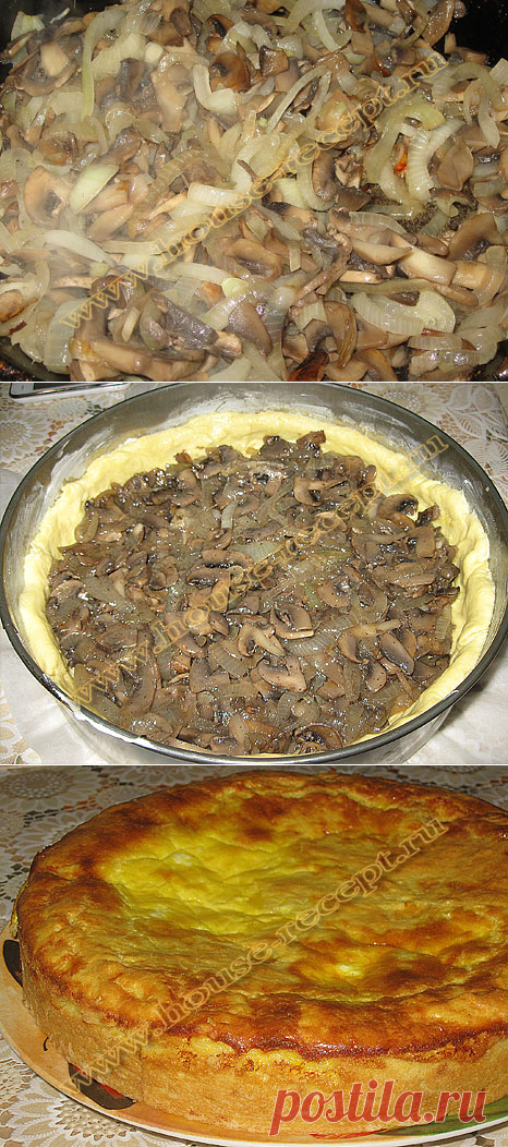 Пирог с грибами, луком и сыром.