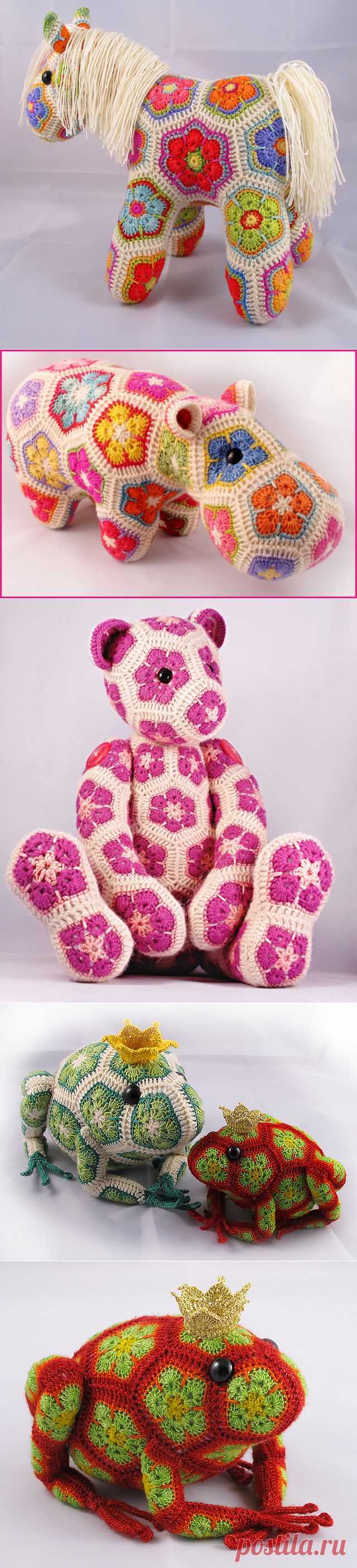Heidi Bears и ее вязаные игрушки. Африканский цветок (схема для пятиугольника) .