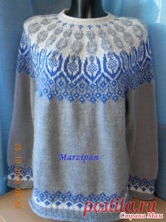 . Джемпер с круглой жаккардовой кокеткой Frost Icy Flowers (Ледяные цветы) - Вязание - Страна Мам
