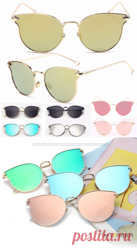 Солнцезащитные очки "кошачий глаз" с тонкой металлической оправой и стрелками на дужках (в наличии золотая оправа черная глянцевая линза) - Солнцезащитные и имиджевые очки / СЮРПРАЙЗ