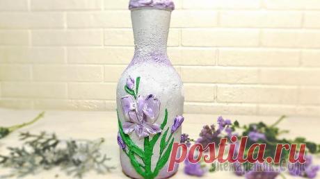 Цветы из шпаклевки. Декор бутылки