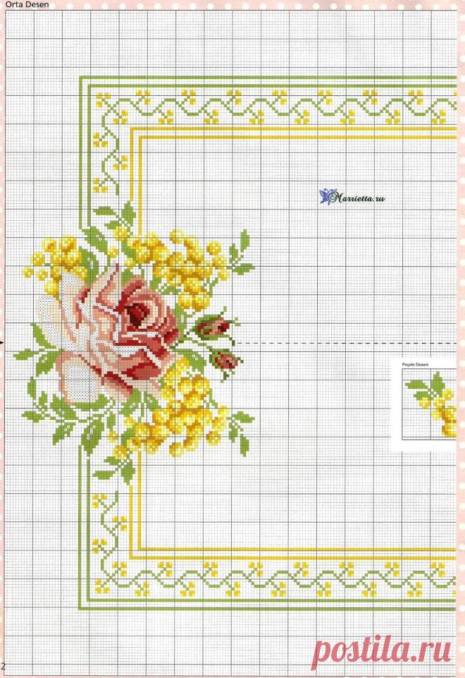 Розы на скатерти. Схемы вышивки крестом