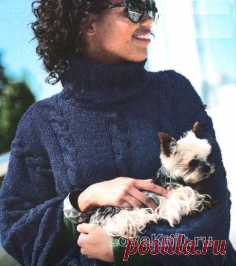 Свитер из кос с цельновязанными рукавами схема спицами » Люблю Вязать