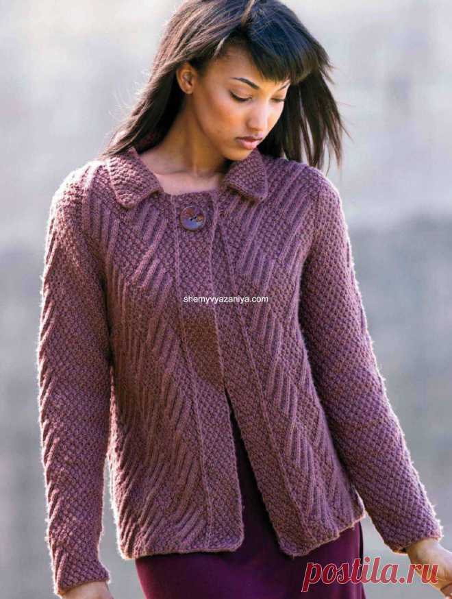 Жакет спицами с узором ромбы из Knitter's. Все размеры..