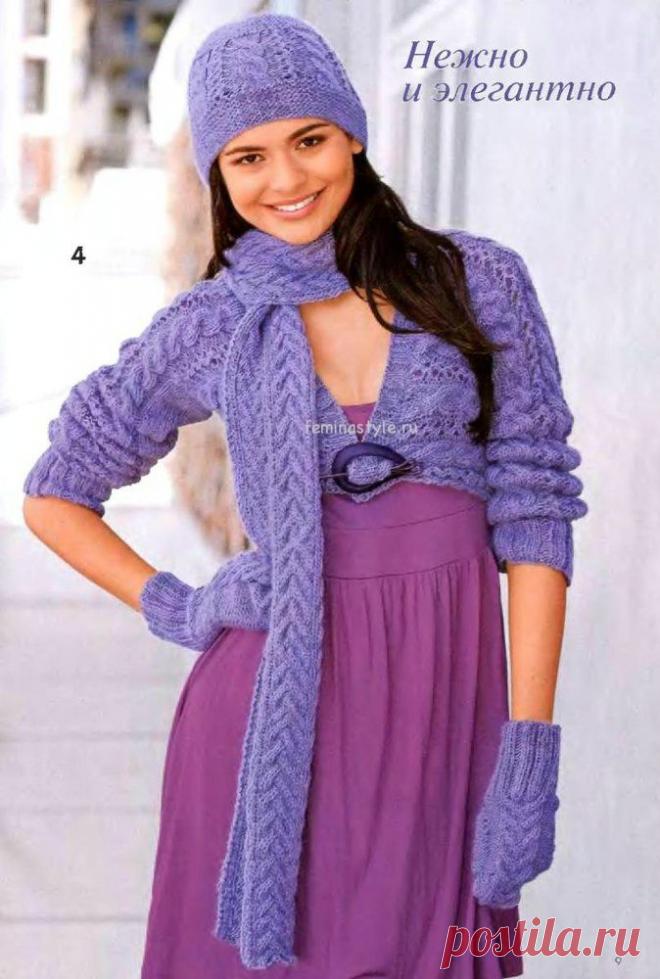 Вязание спицами комплекта из болеро шапочки шарфика и варежек / Рукоделие / Домоводство / Женские секреты / Женский стиль