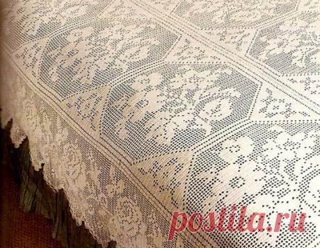 Филейное покрывало. Цветочный узор Филейное покрывало. Цветочный узор. Схема вязания крючком