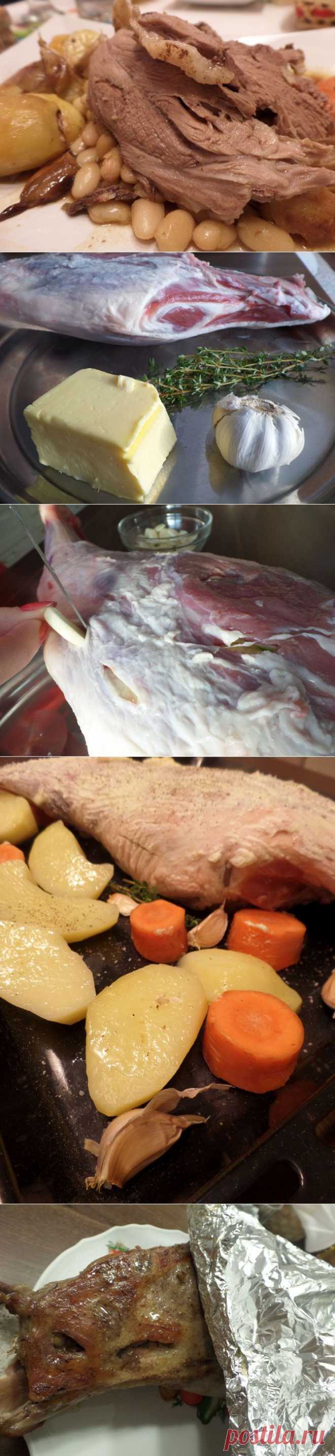 Баранья нога, запечённая с чесноком и тимьяном.