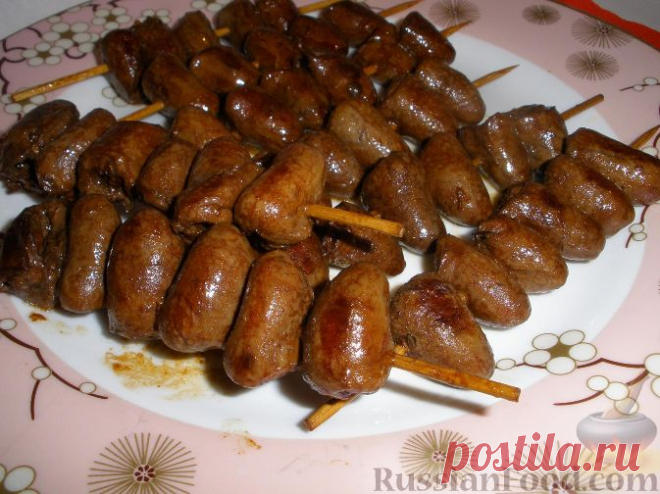 Рецепт: Шашлычки из куриных сердечек на RussianFood.com