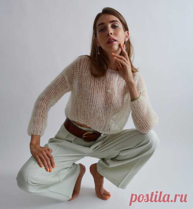 Ivory cropped mohair sweater Sexy light sweater Wedding | Etsy