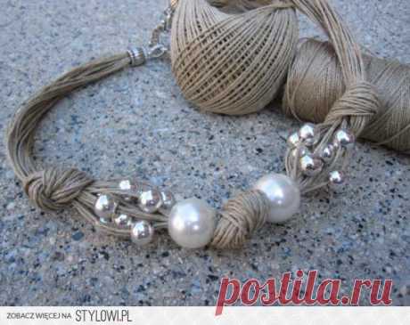 Collar de lino, xl perlas fantasia , perlas plateadas y… na Stylowi.pl